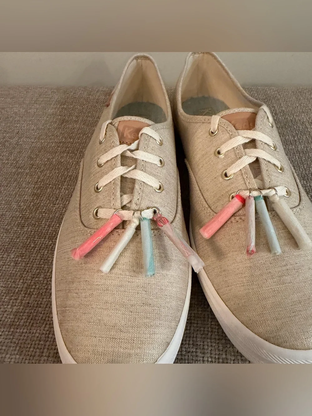 New Keds CH Tassel Natural Gold Shimmer Sneakers Shoes 9.5 Preppy Summer